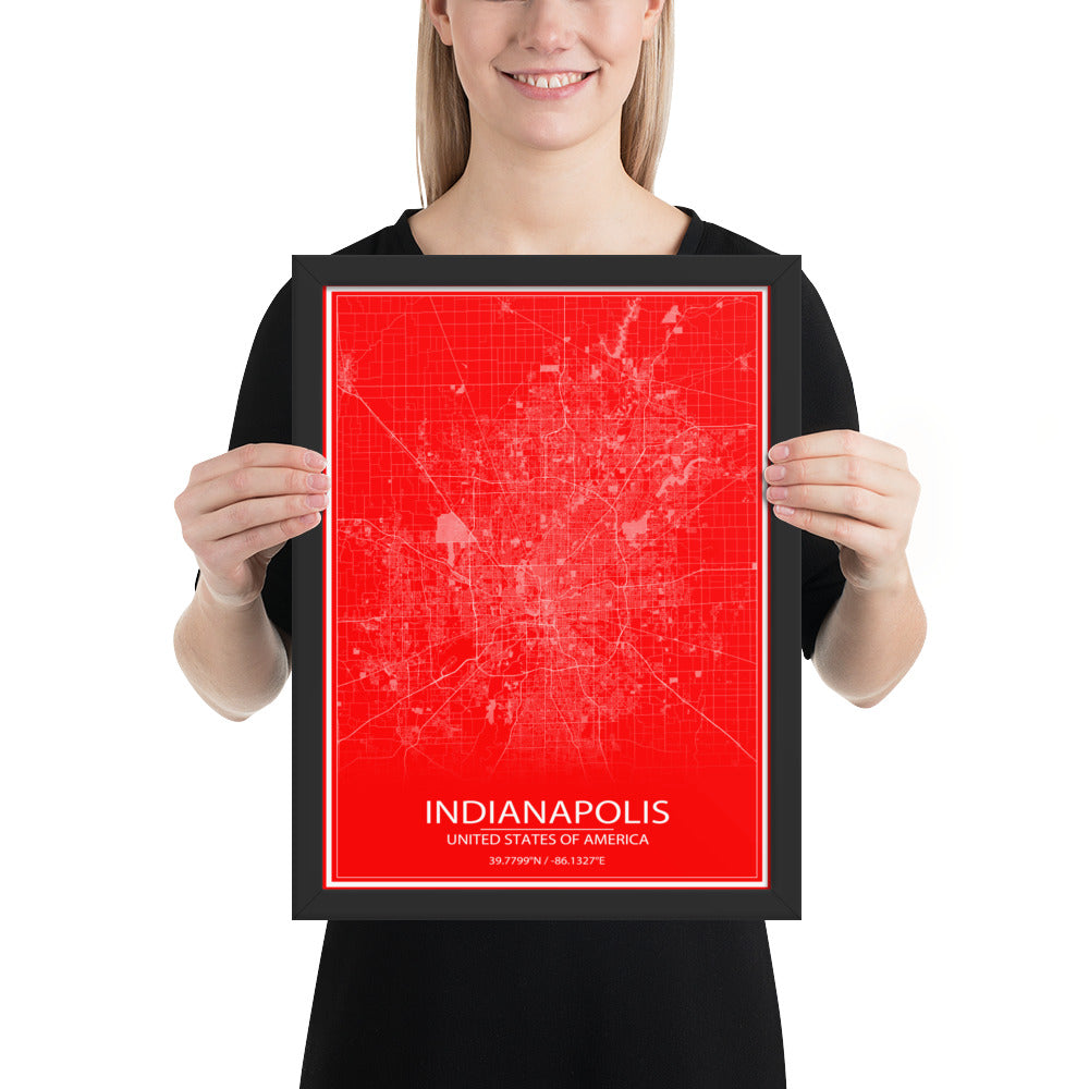 Indianapolis Red and White Framed Map