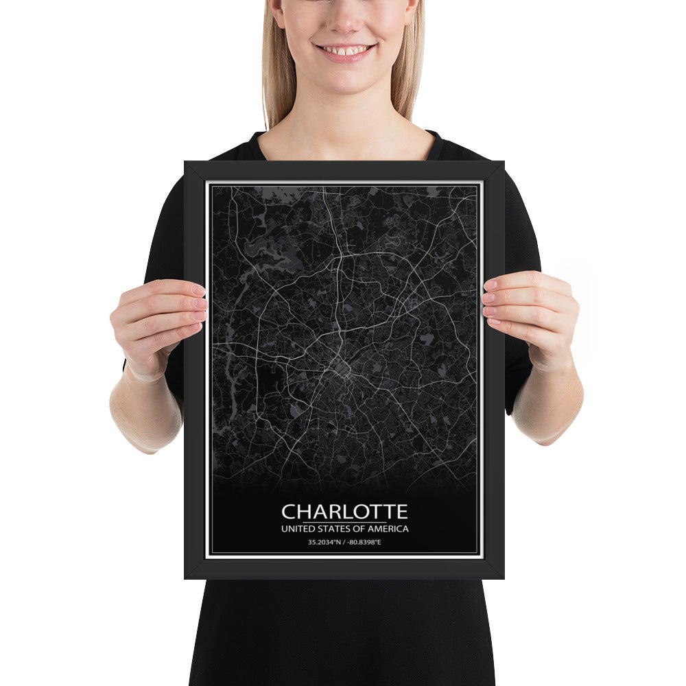 Charlotte Black Framed Map