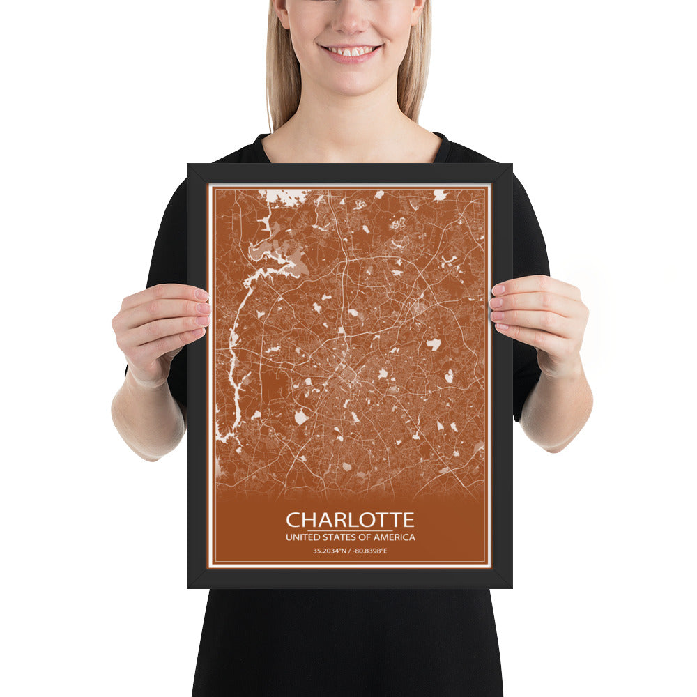 Charlotte Brown and White Framed Map