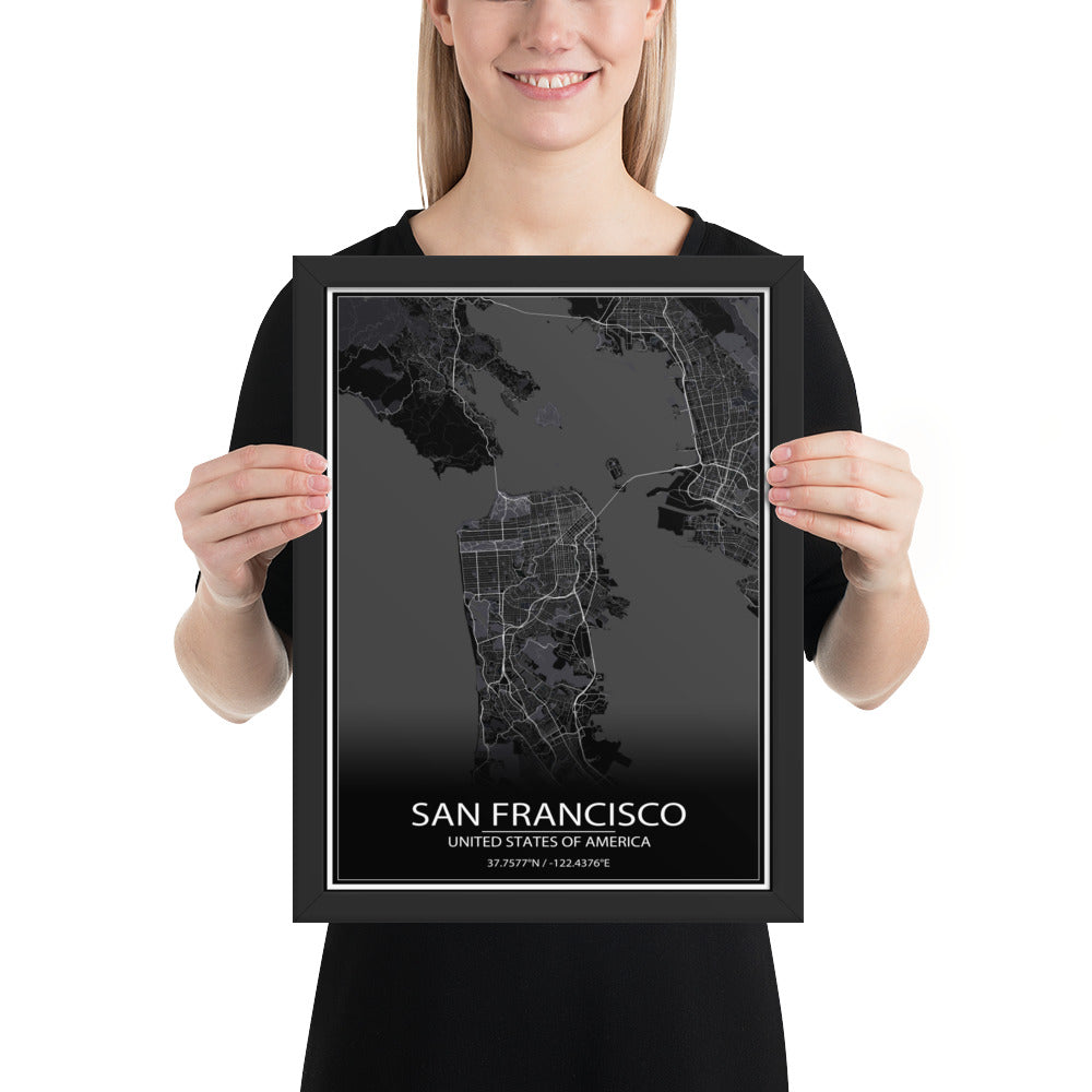 San Francisco Black Framed Map