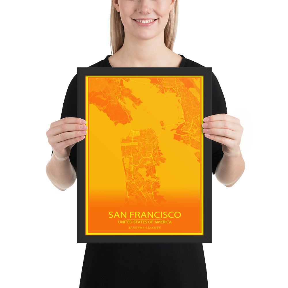 San Francisco Orange and Yellow Framed Map