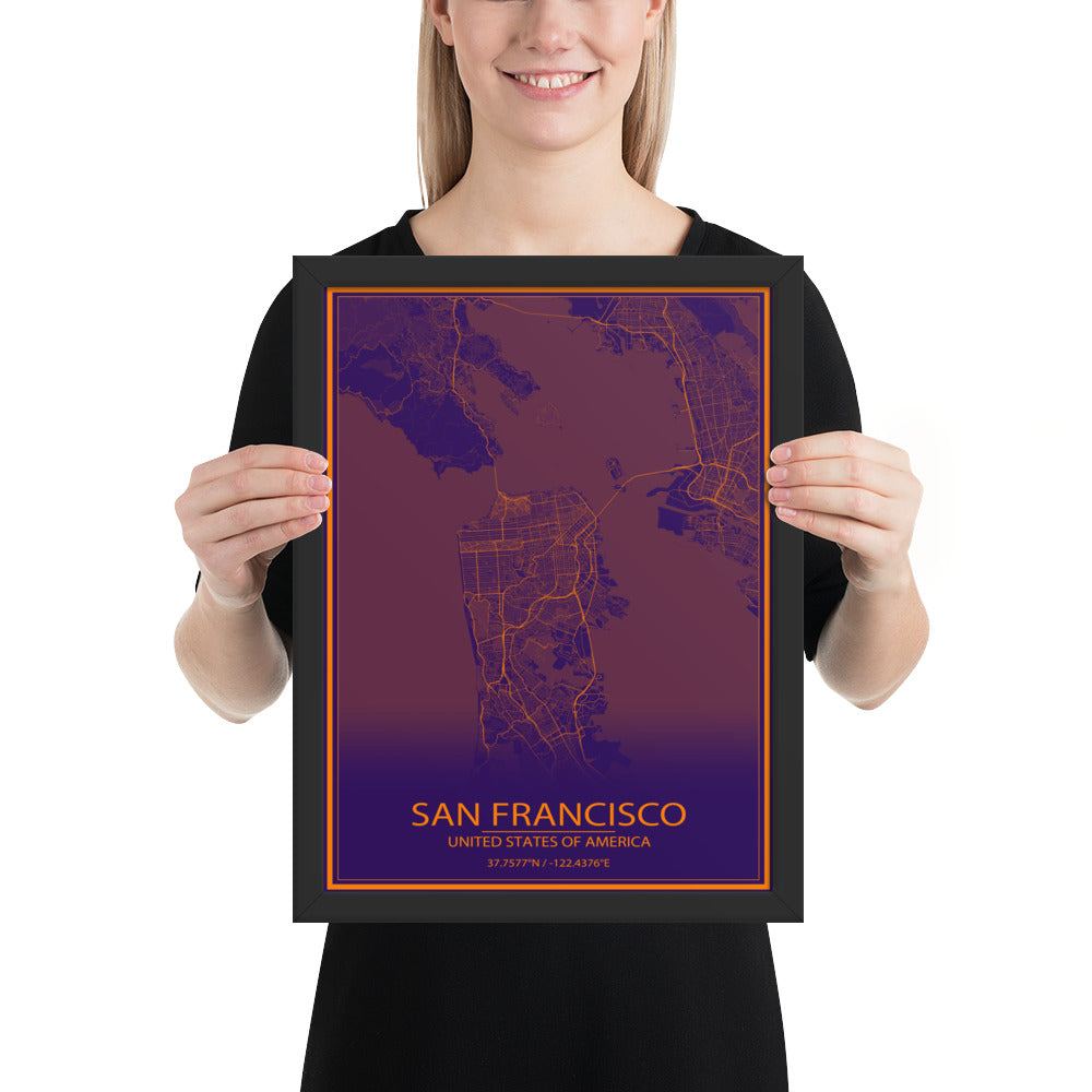 San Francisco Purple and Orange Framed Map