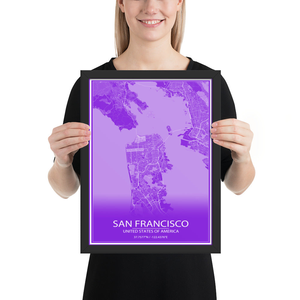 San Francisco Purple and White Framed Map