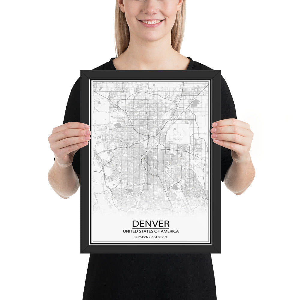 Denver White Framed Map