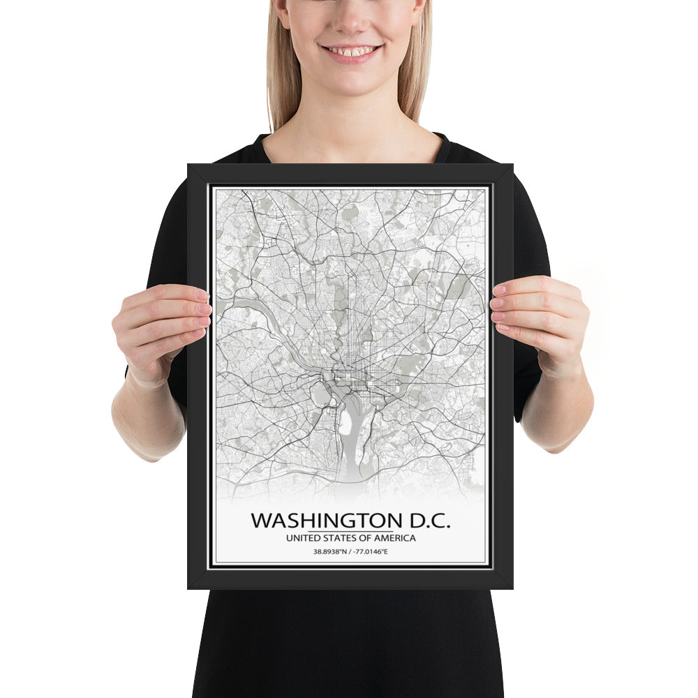 Washington, D.C. White Framed Map