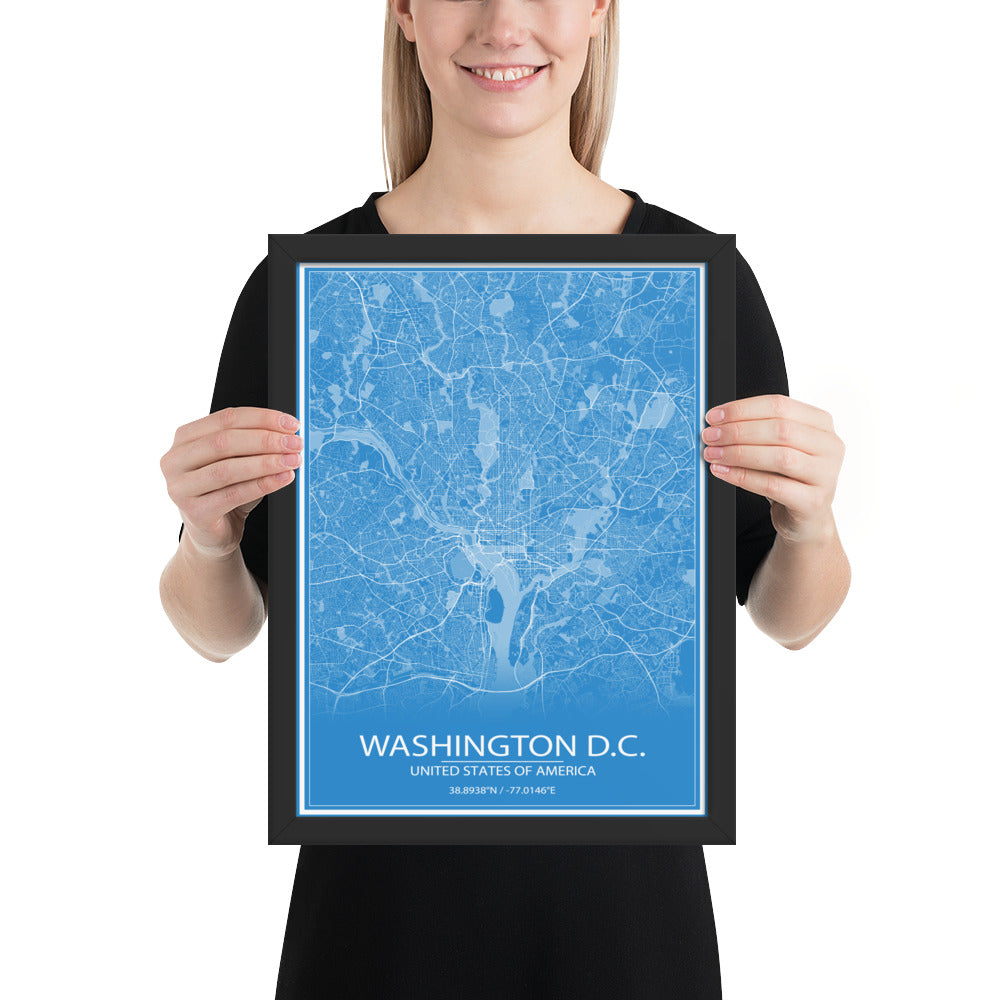 Washington, D.C. Blue and White Framed Map