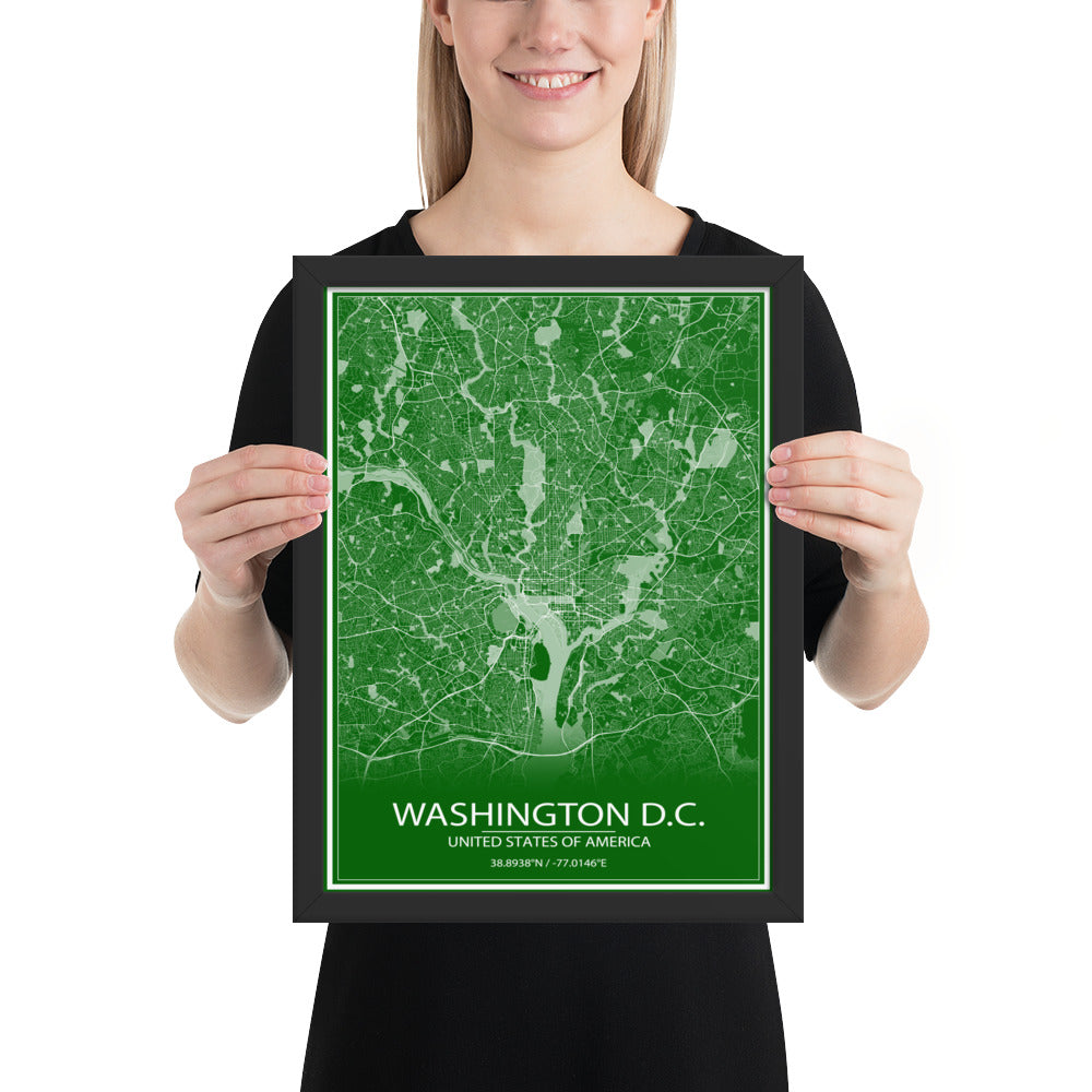 Washington, D.C. Green and White Framed Map