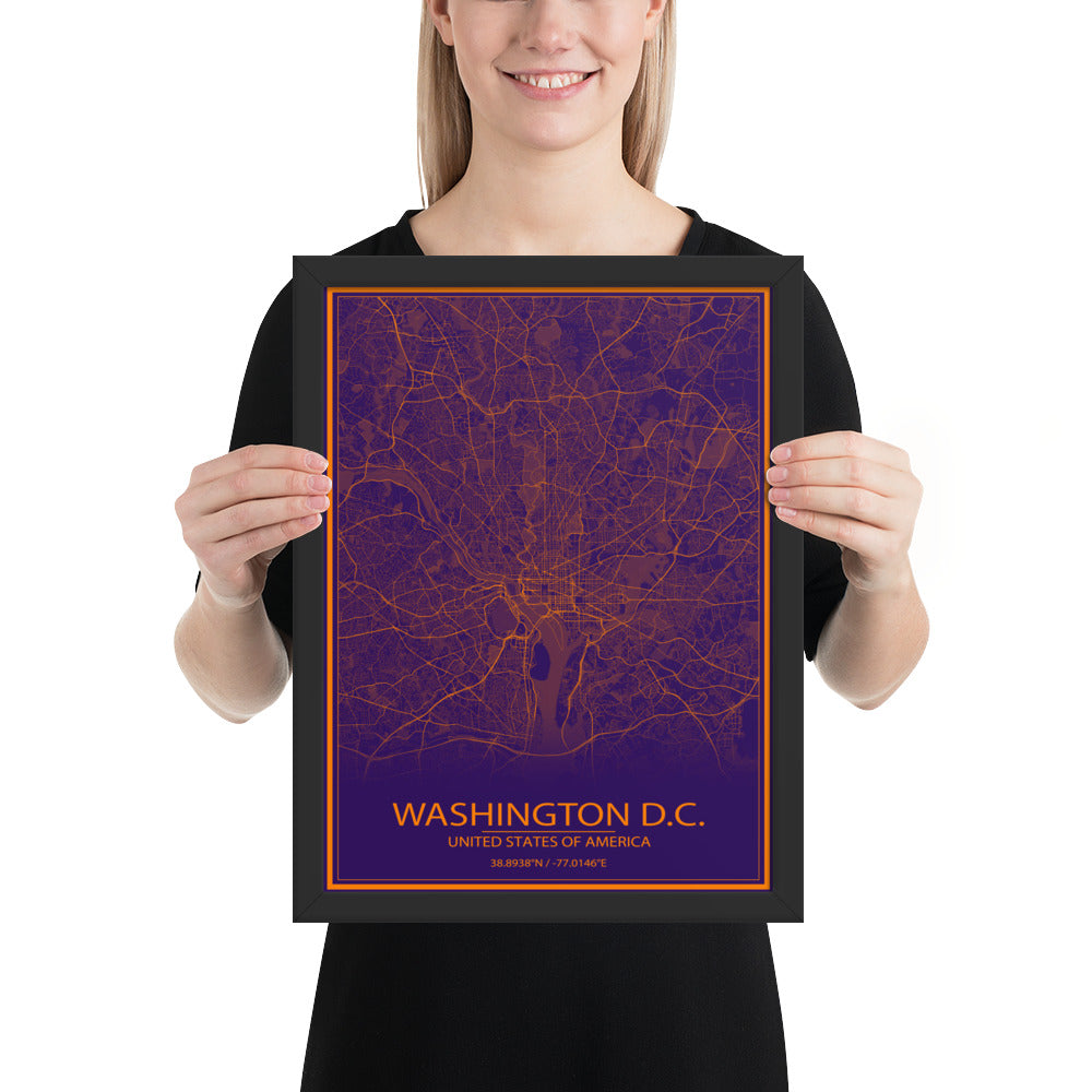 Washington, D.C. Purple and Orange Framed Map