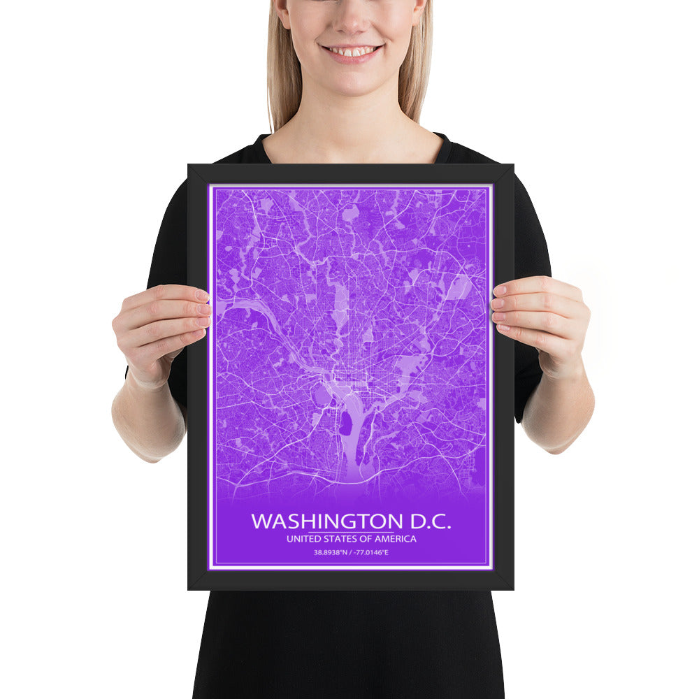 Washington, D.C. Purple and White Framed Map