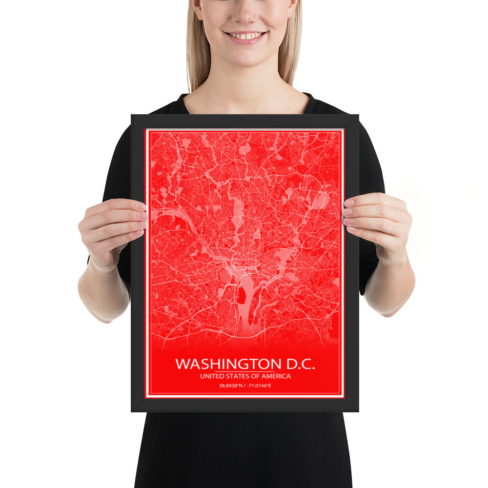 Washington, D.C. Red and White Framed Map