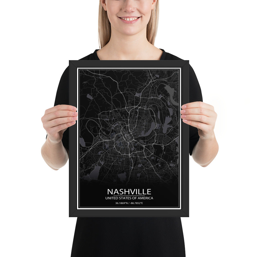 Nashville Black Framed Map