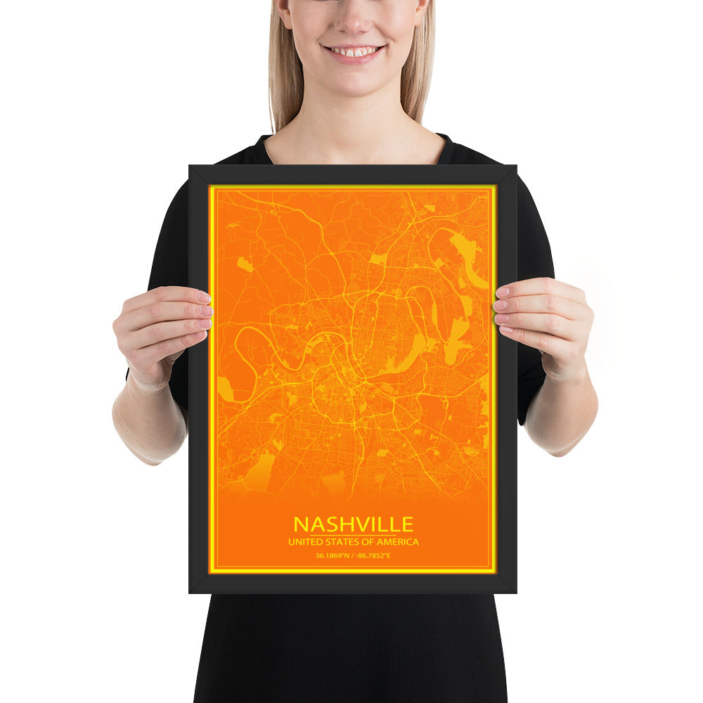 Nashville Orange and Yellow Framed Map