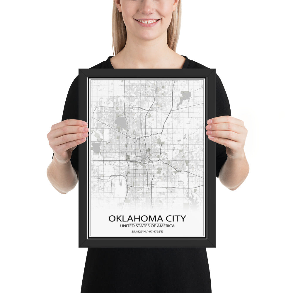 Oklahoma City White Framed Map