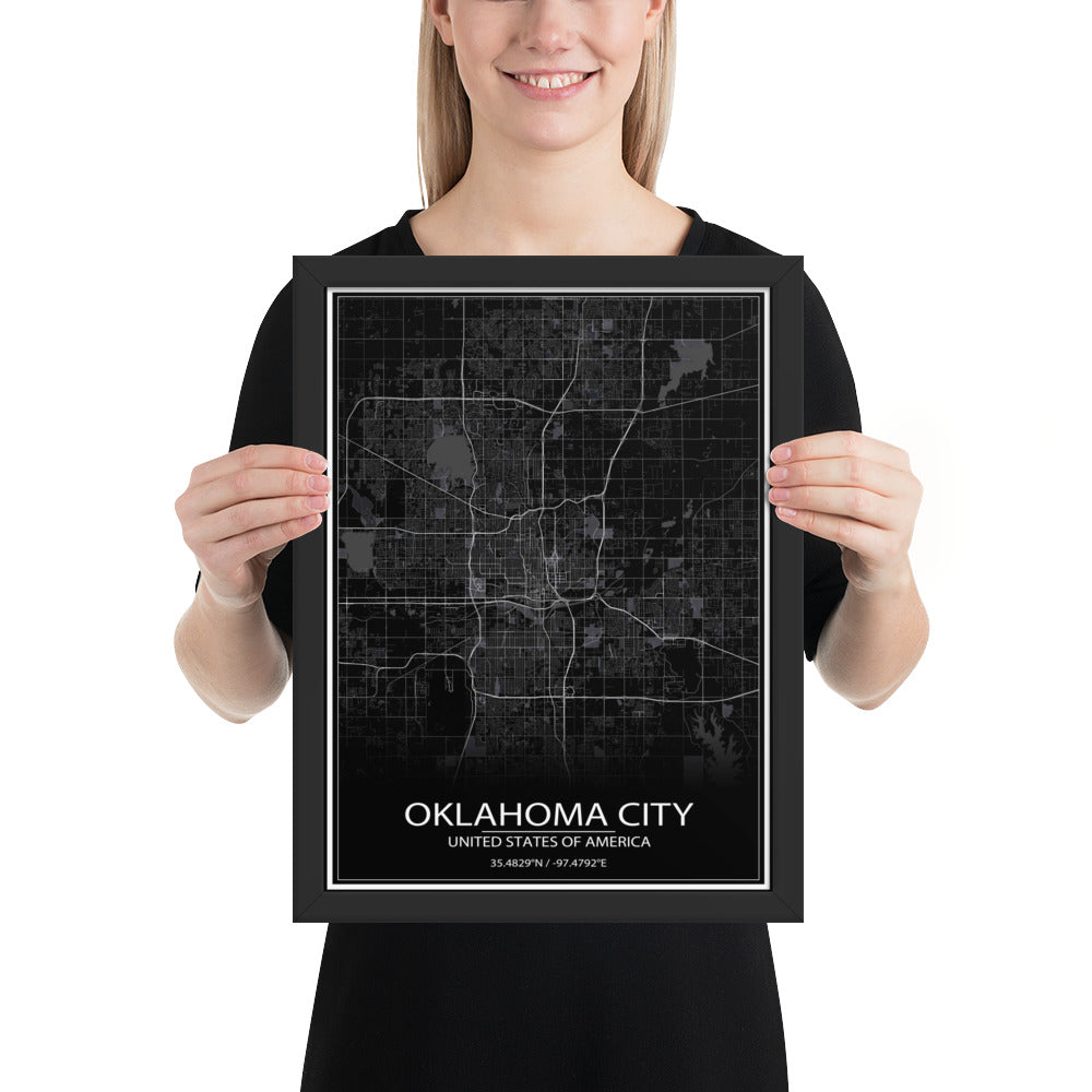 Oklahoma City Black Framed Map