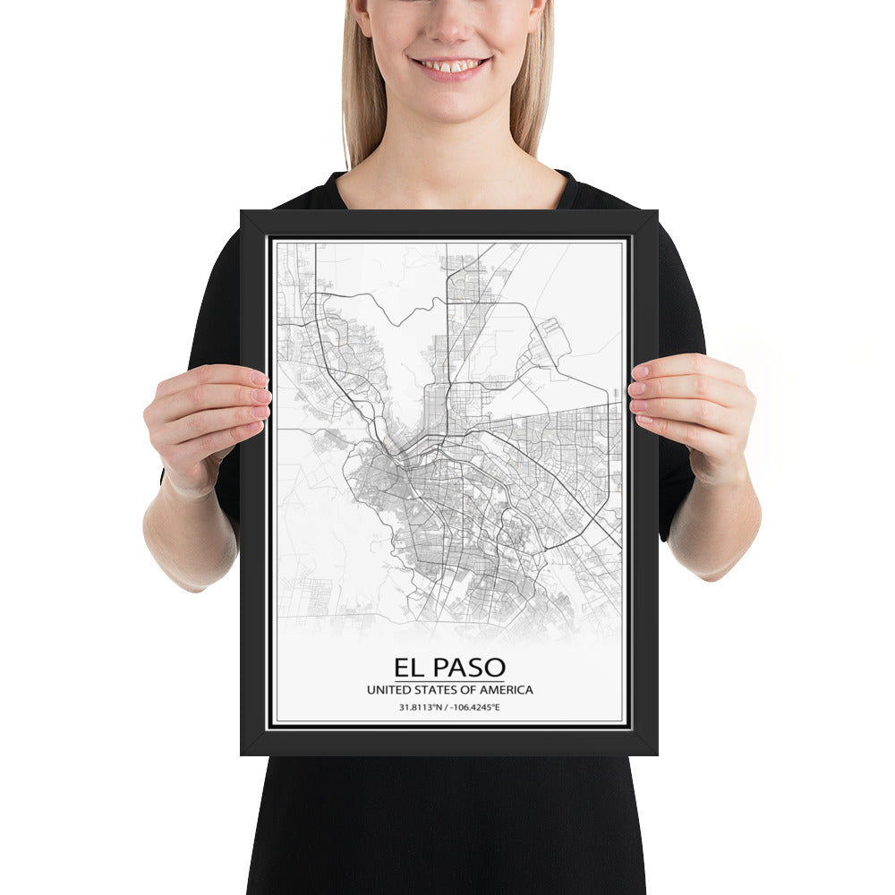 El Paso White Framed Map