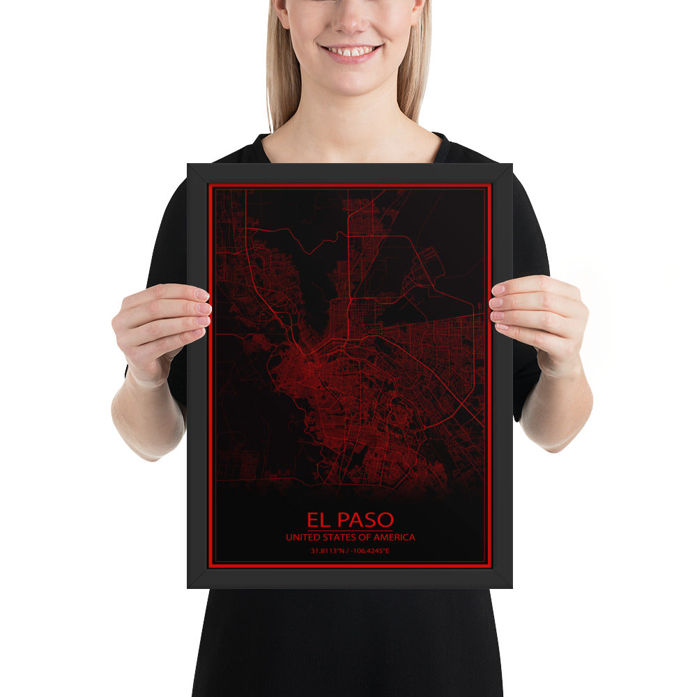 El Paso Black and Red Framed Map