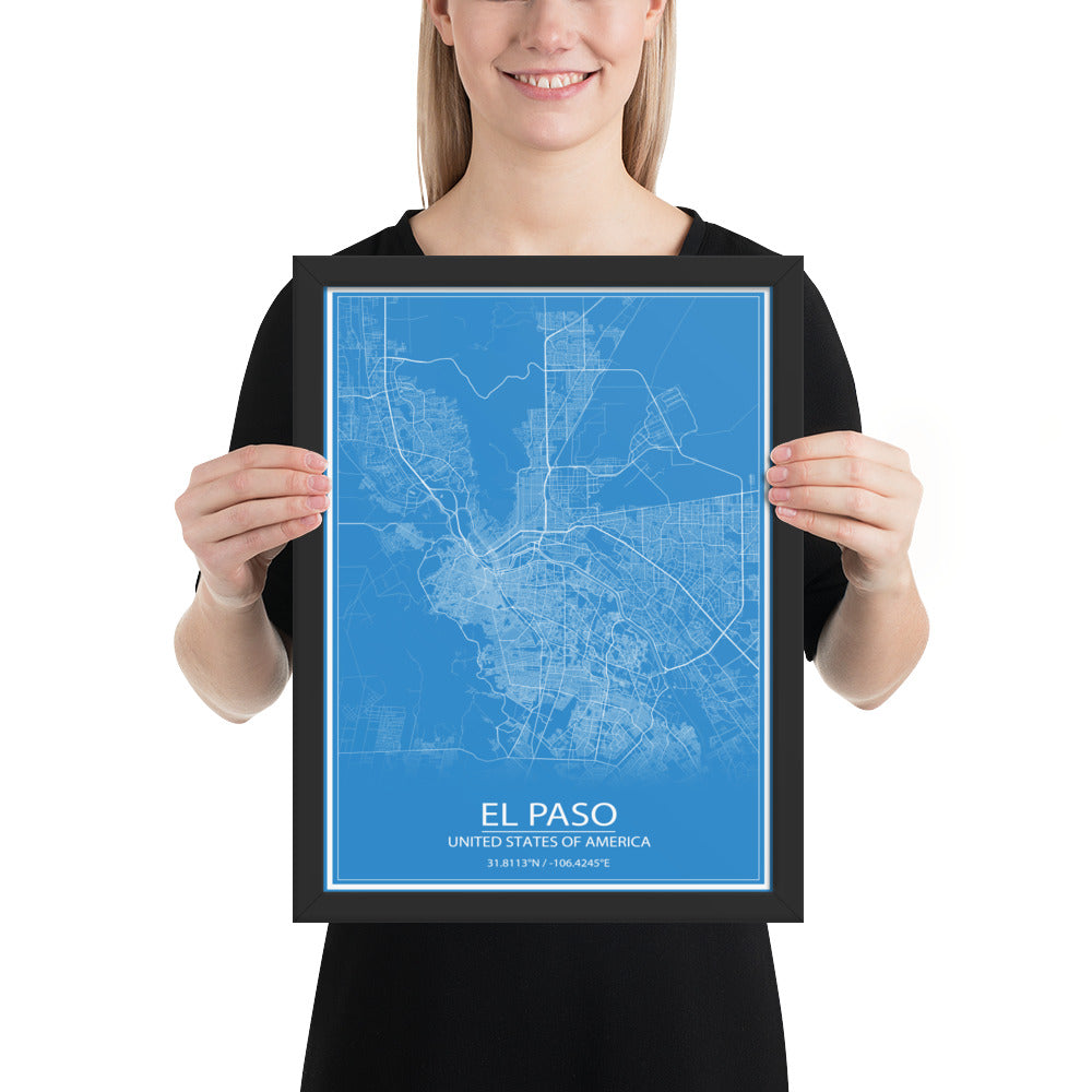 El Paso Blue and White Framed Map