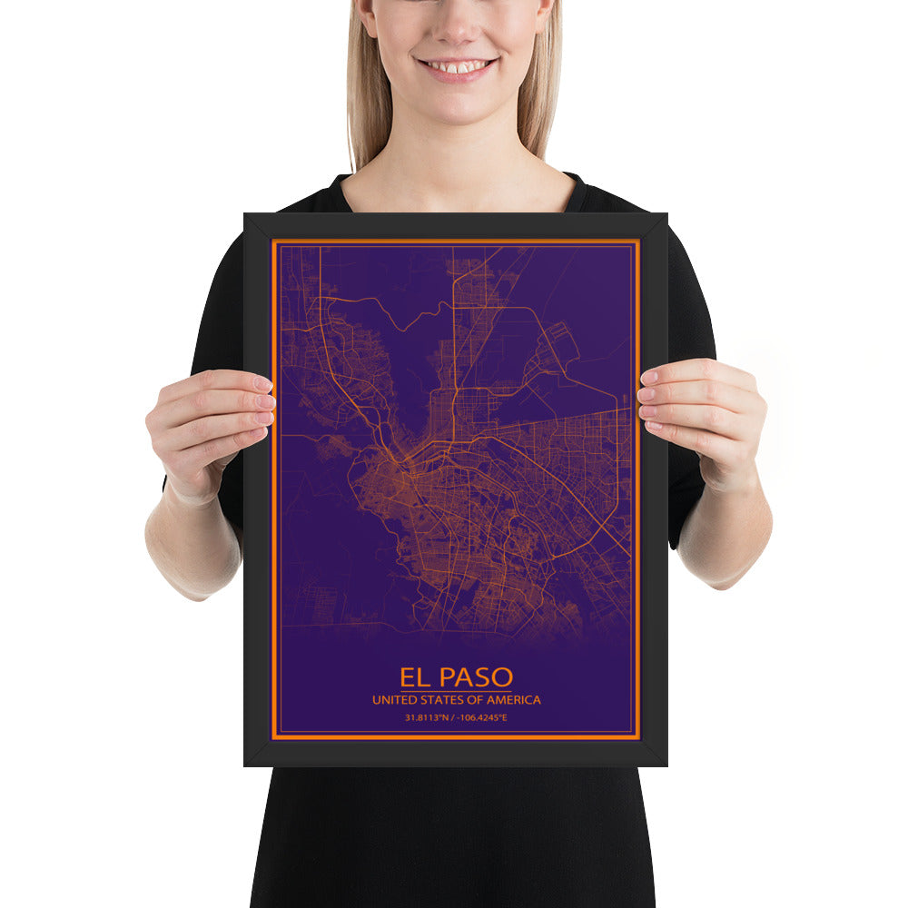 El Paso Purple and Orange Framed Map