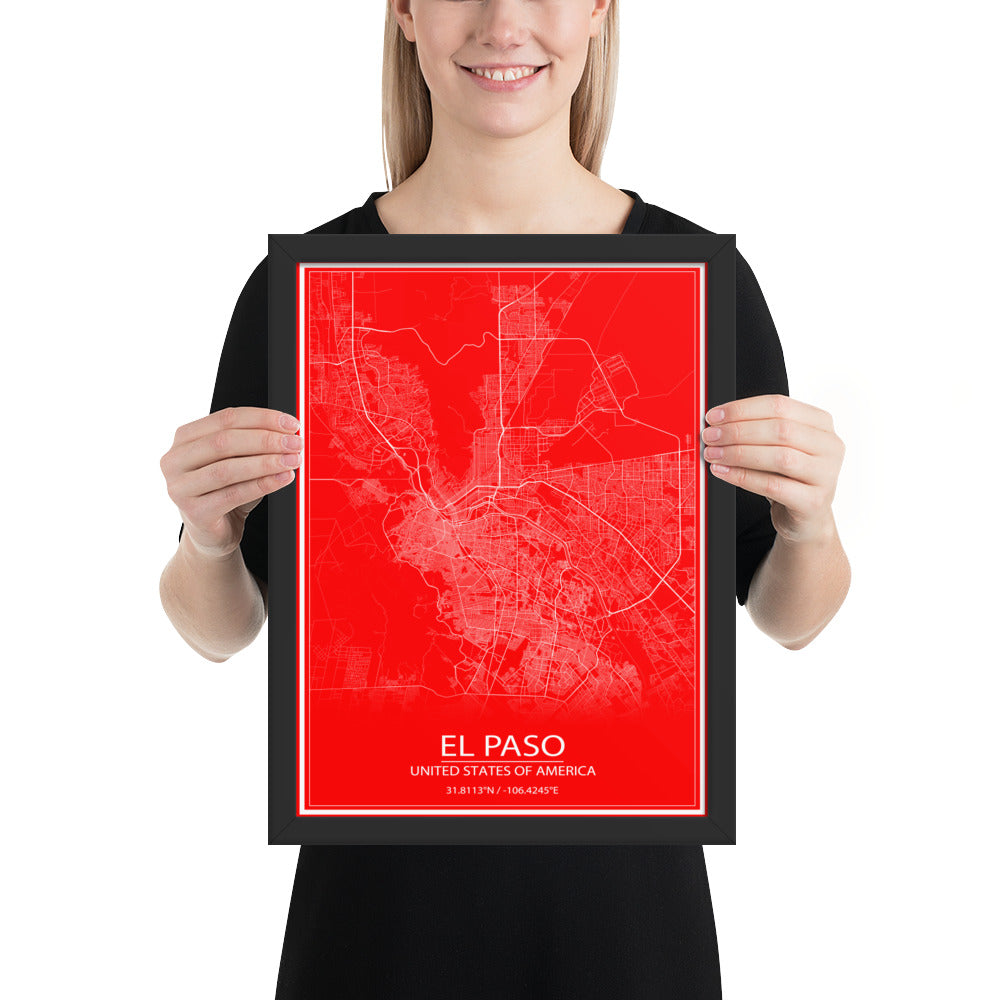 El Paso Red and White Framed Map