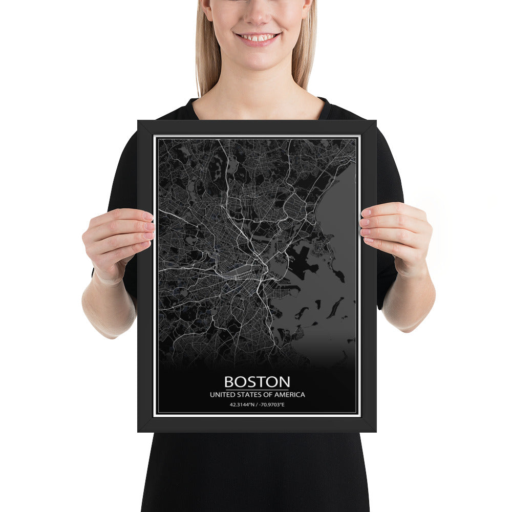 Boston Black Framed Map