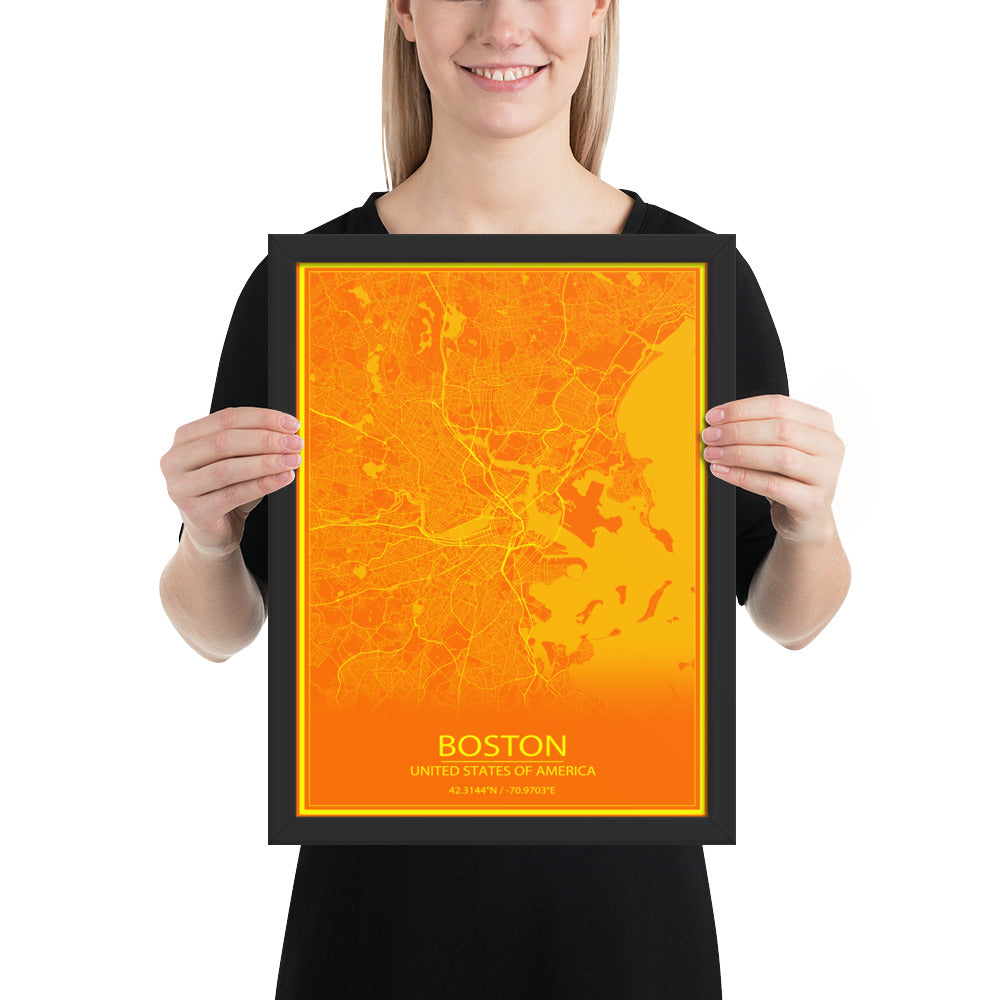 Boston Orange and Yellow Framed Map