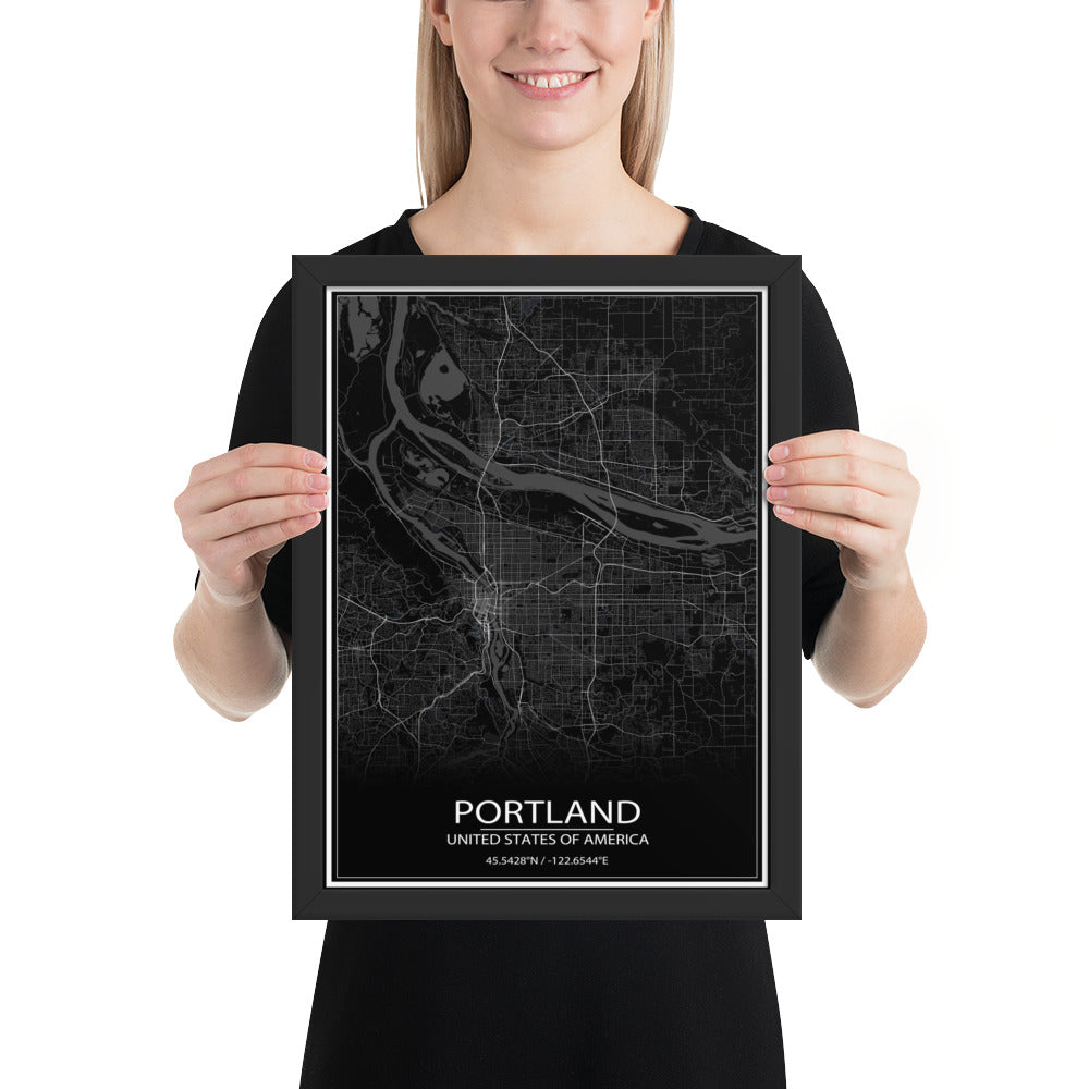 Portland Black Framed Map