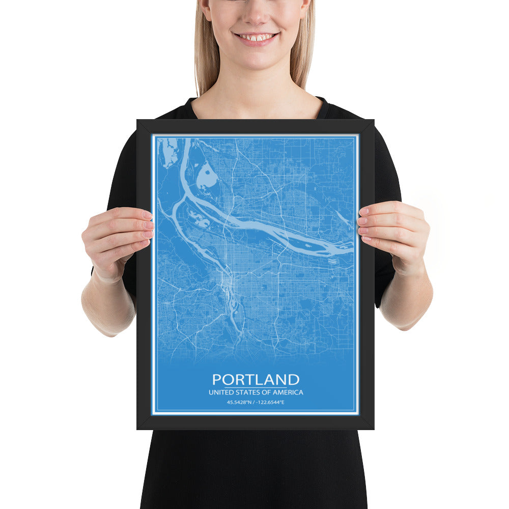 Portland Blue and White Framed Map