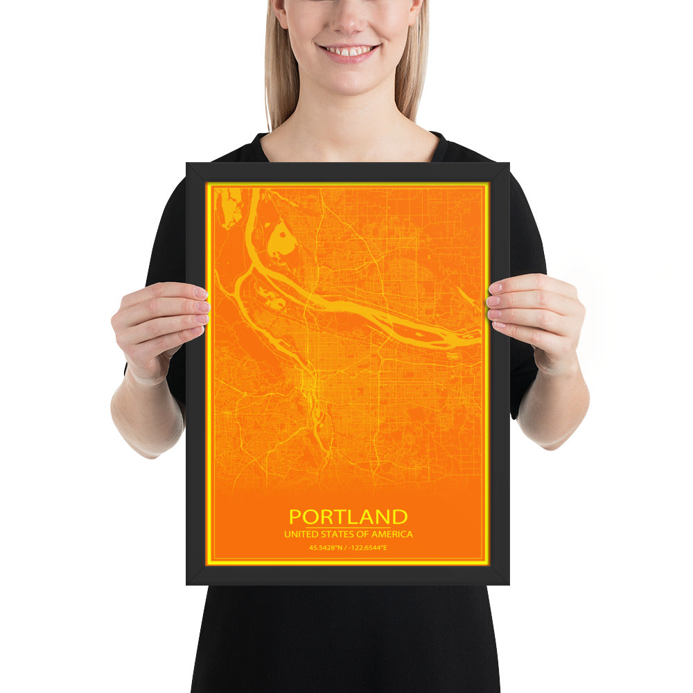 Portland Orange and Yellow Framed Map