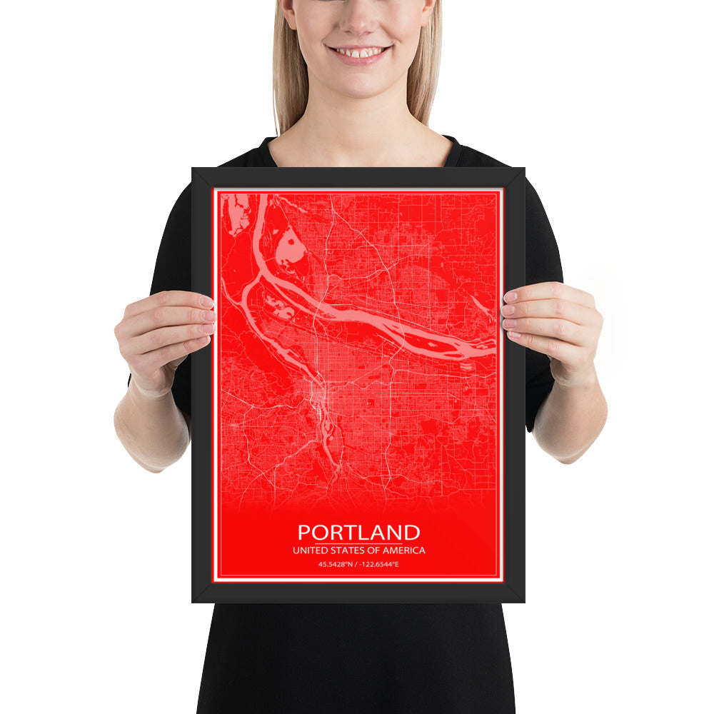 Portland Red and White Framed Map