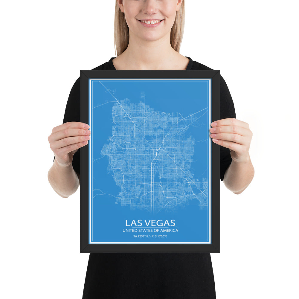 Las Vegas Blue and White Framed Map