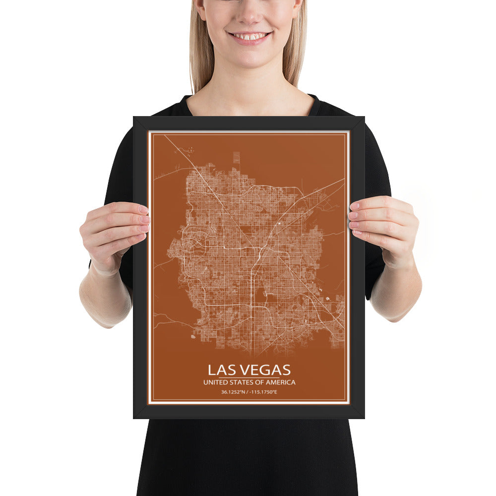 Las Vegas Brown and White Framed Map