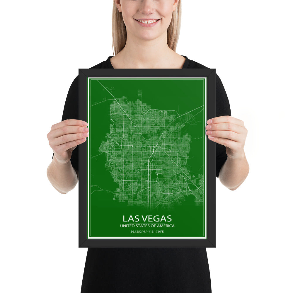 Las Vegas Green and White Framed Map