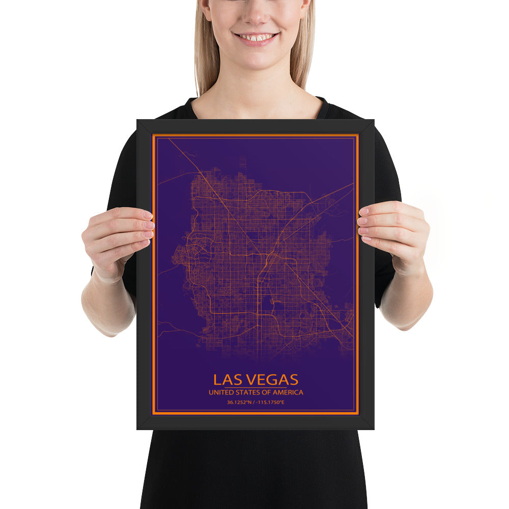 Las Vegas Purple and Orange Framed Map