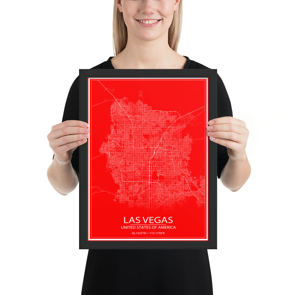 Las Vegas Red and White Framed Map