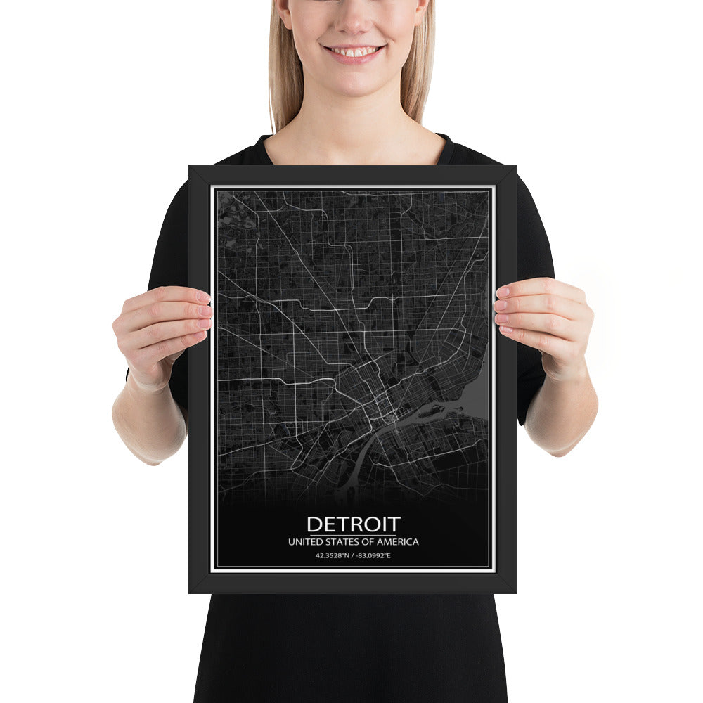 Detroit Black Framed Map