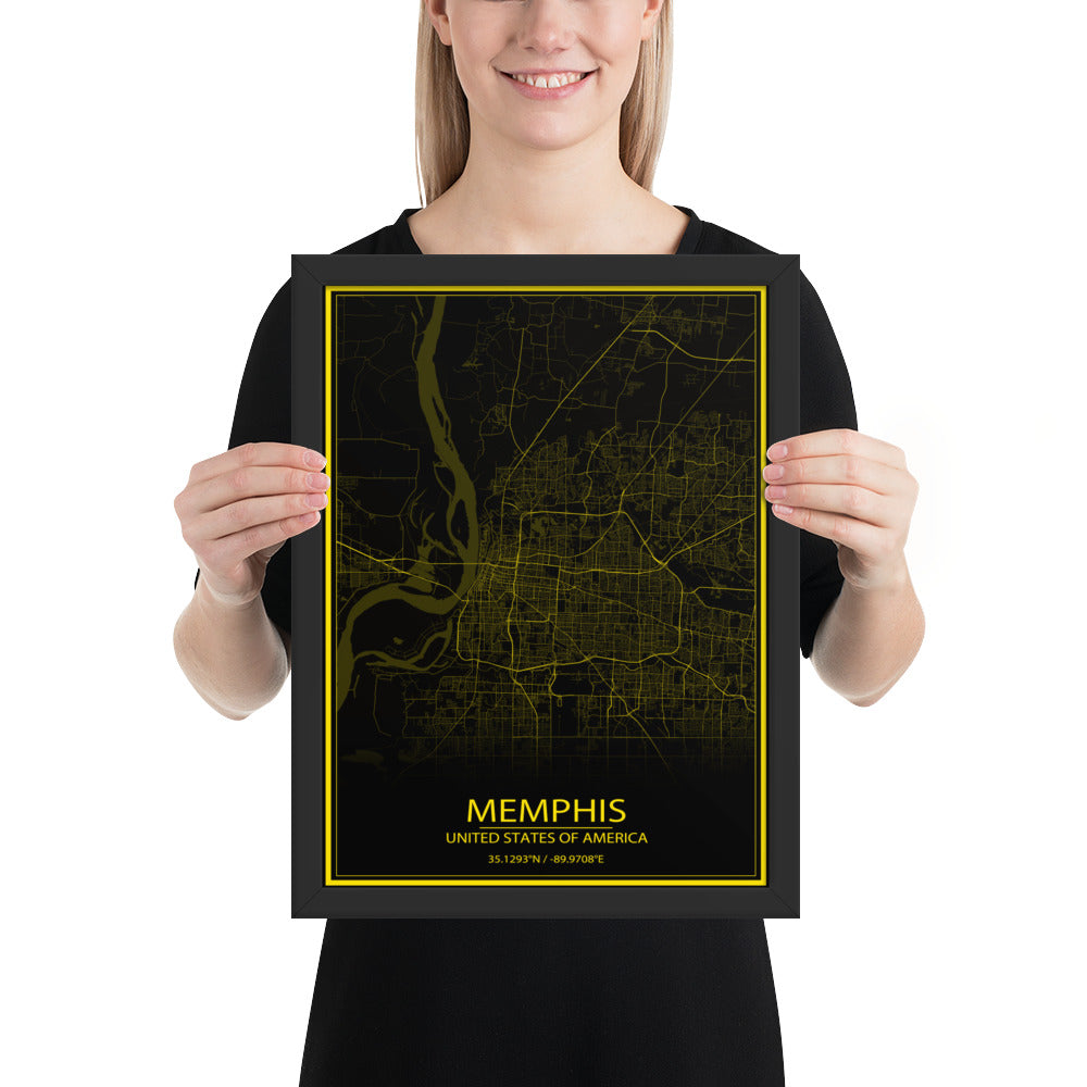 Memphis Black and Yellow Framed Map