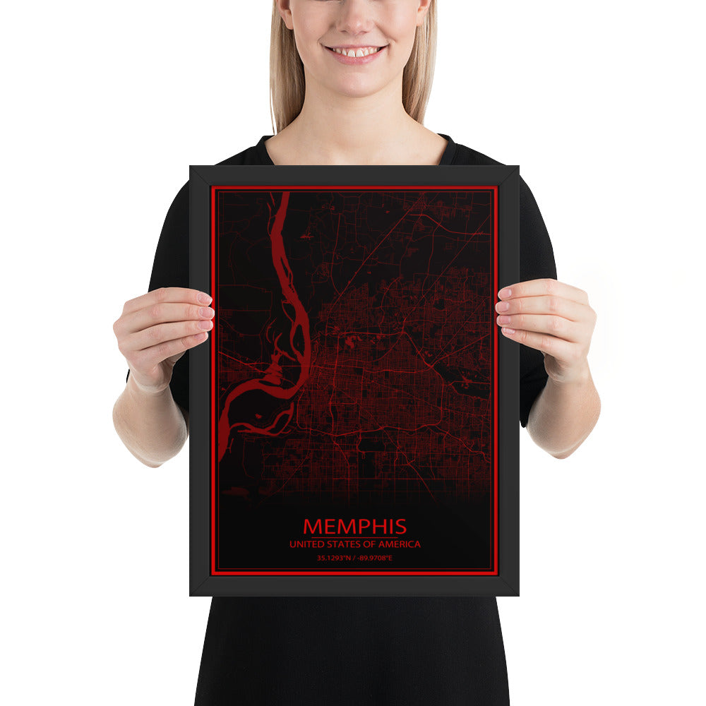 Memphis Black and Red Framed Map