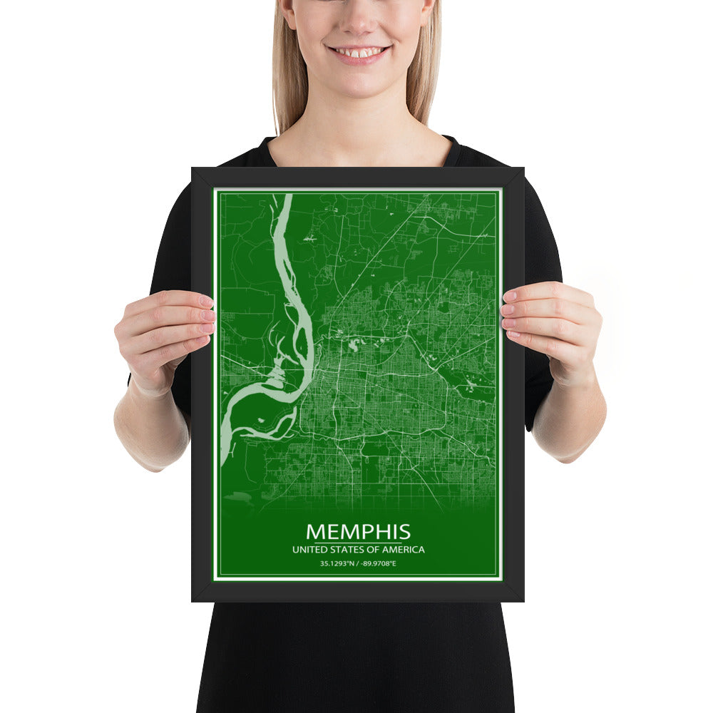 Memphis Green and White Framed Map