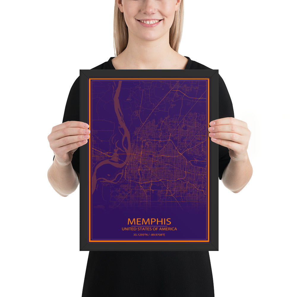 Memphis Purple and Orange Framed Map