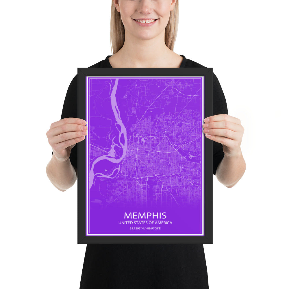 Memphis Purple and White Framed Map