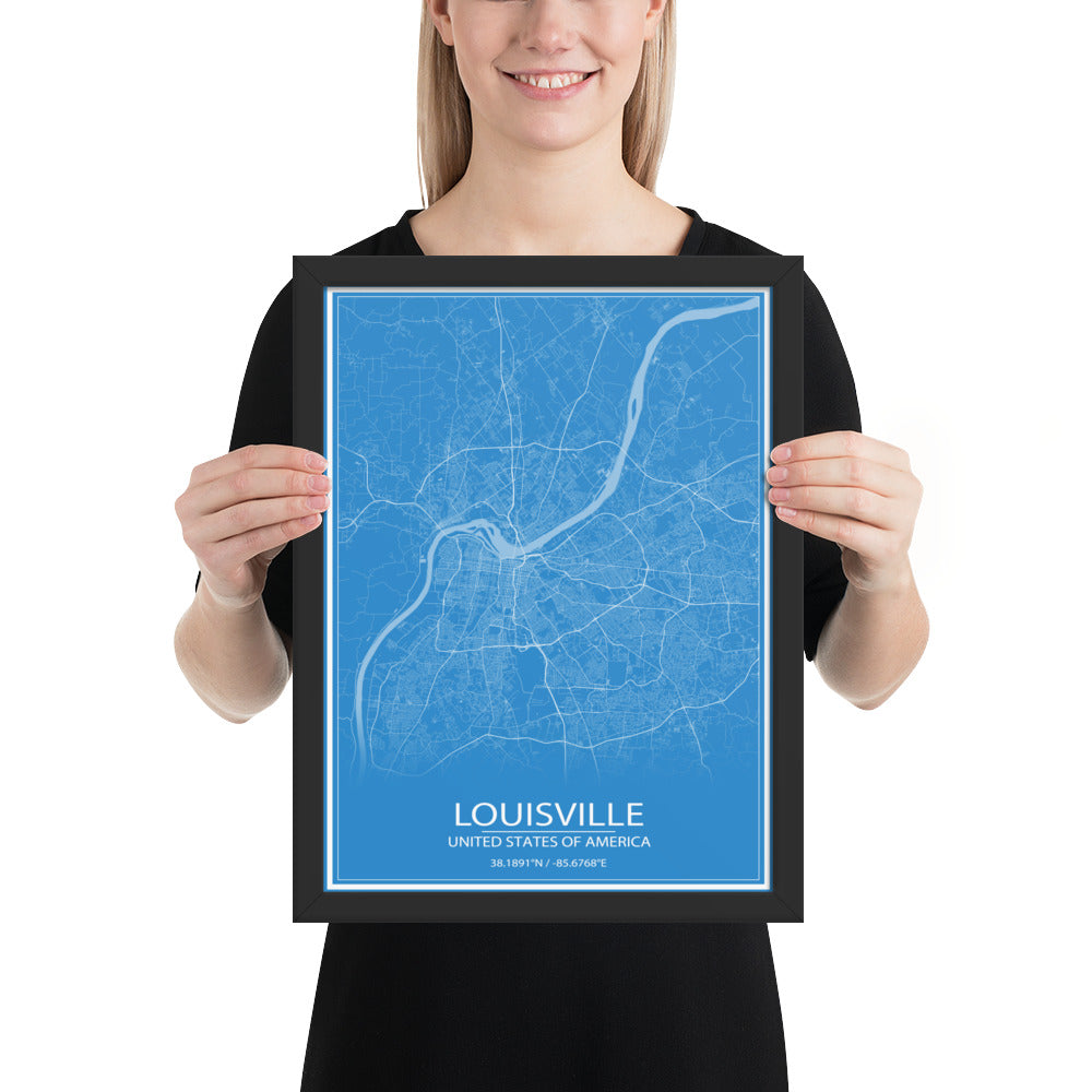 Louisville Blue and White Framed Map