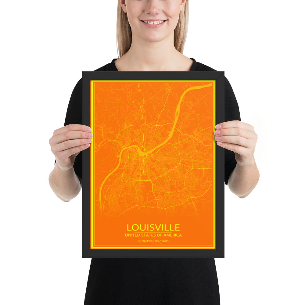 Louisville Orange and Yellow Framed Map