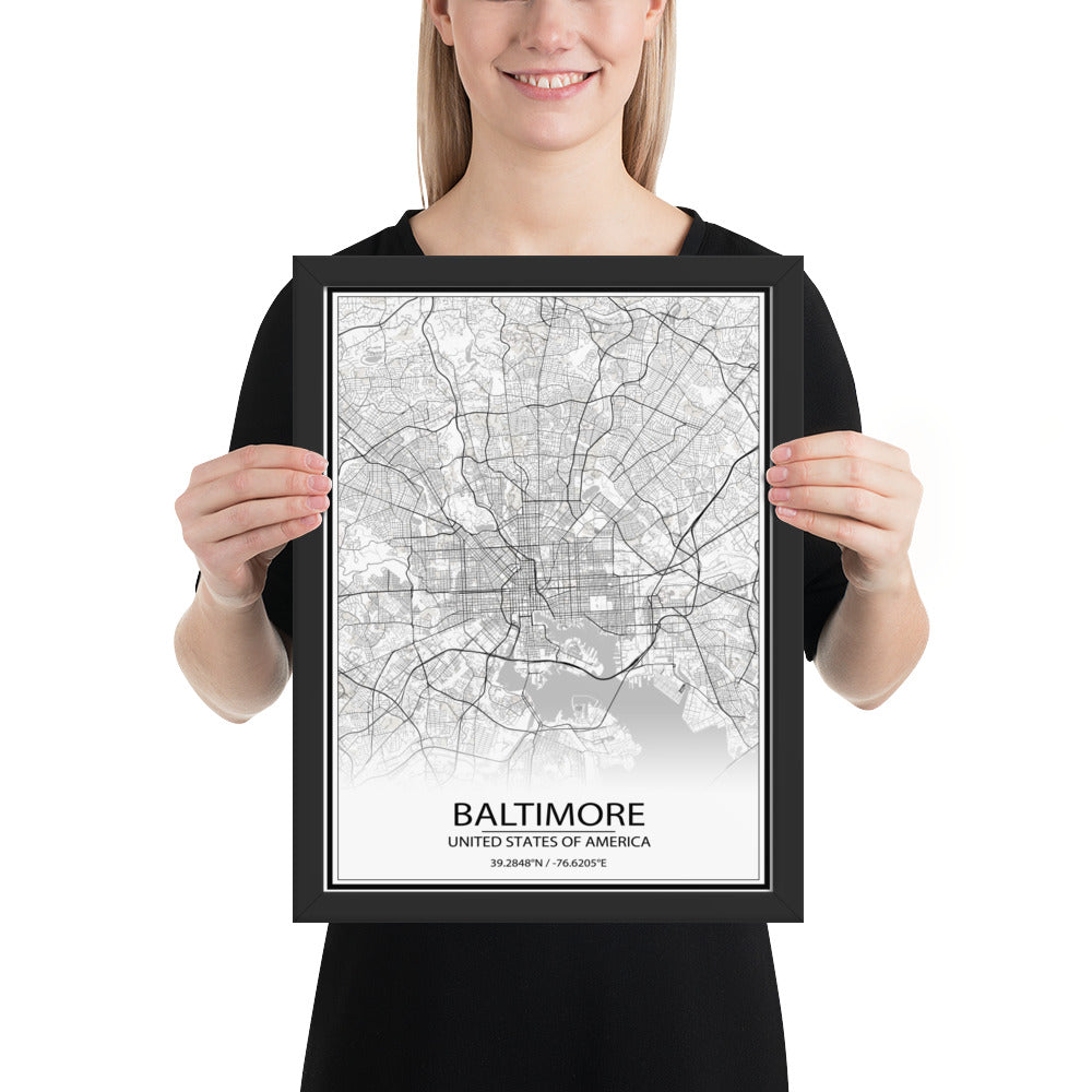 Baltimore White Framed Map