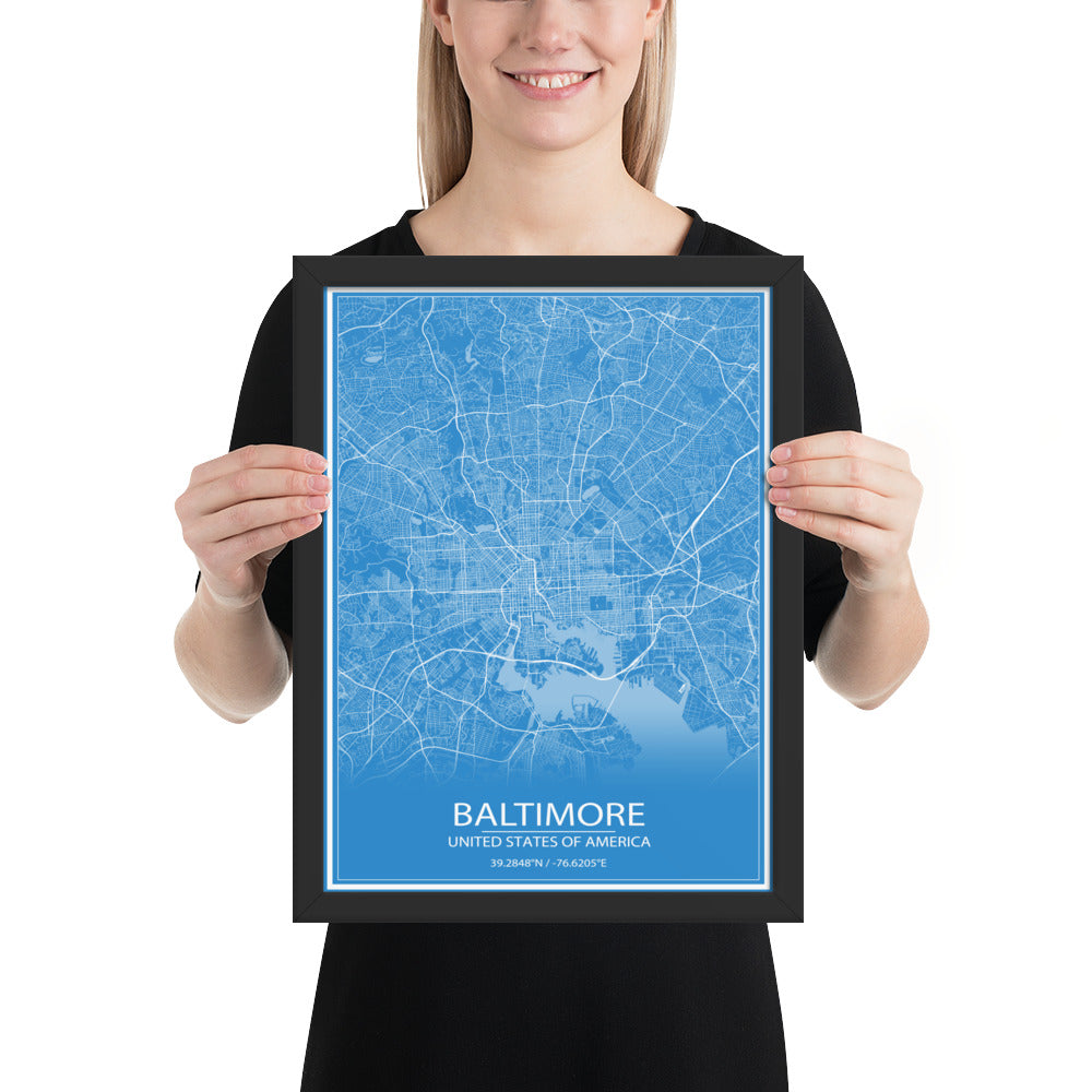 Baltimore Blue and White Framed Map