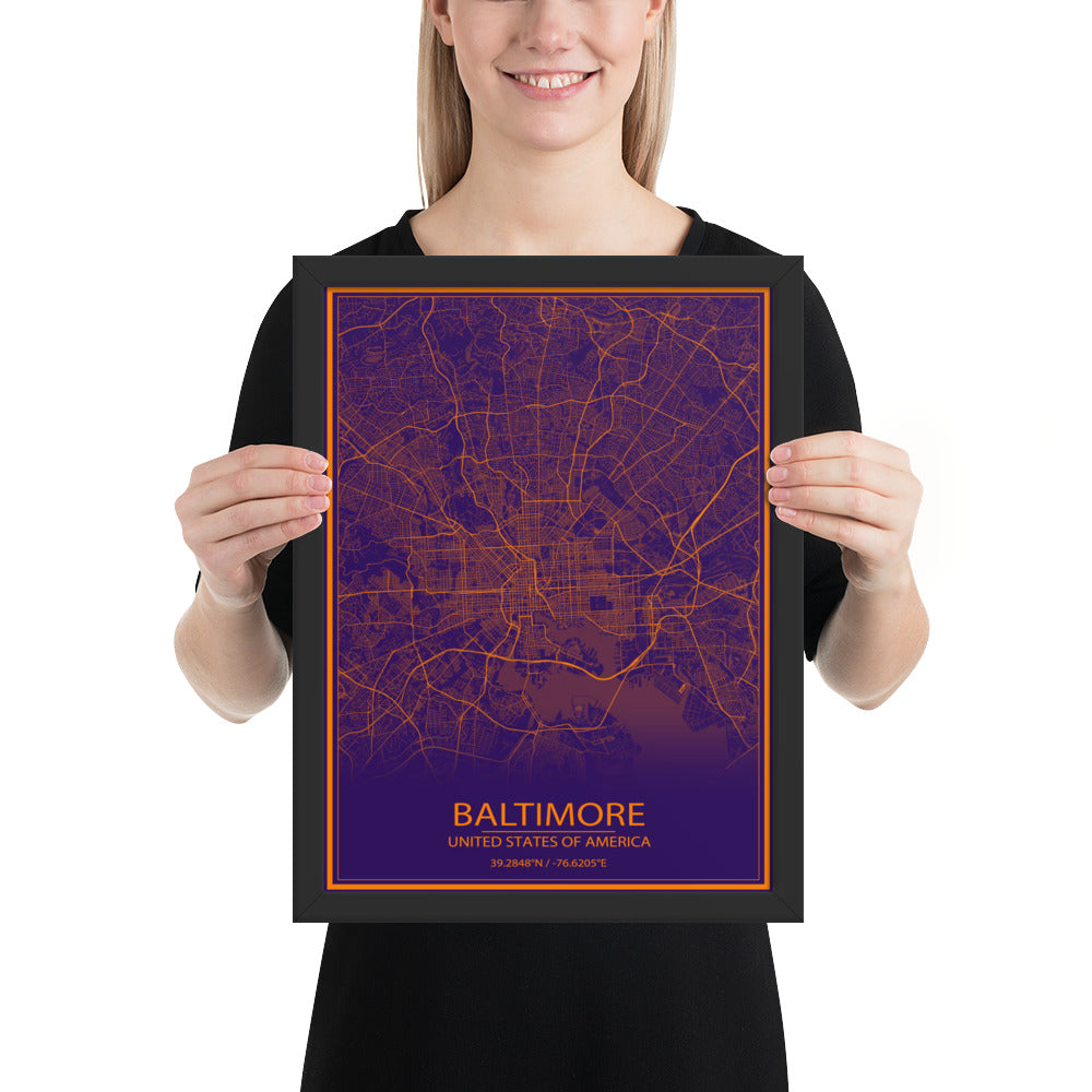 Baltimore Purple and Orange Framed Map