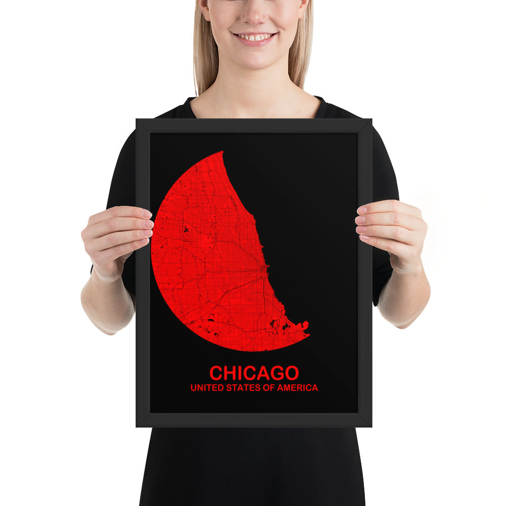 Chicago Circular Red Framed Map