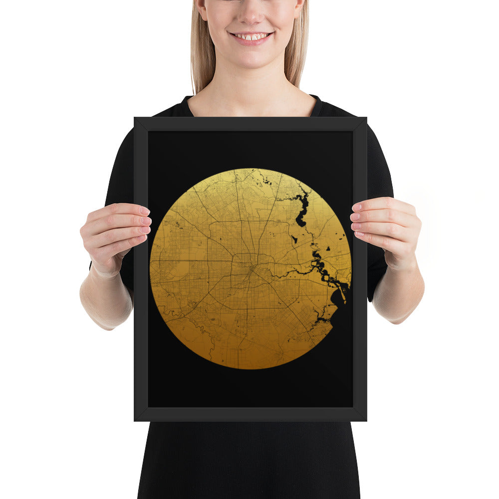 Houston Gold on Black Framed Map