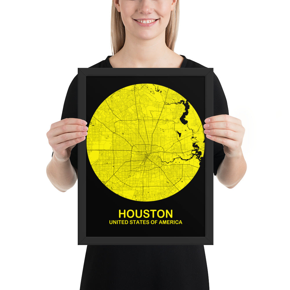 Houston Circular Yellow Framed Map