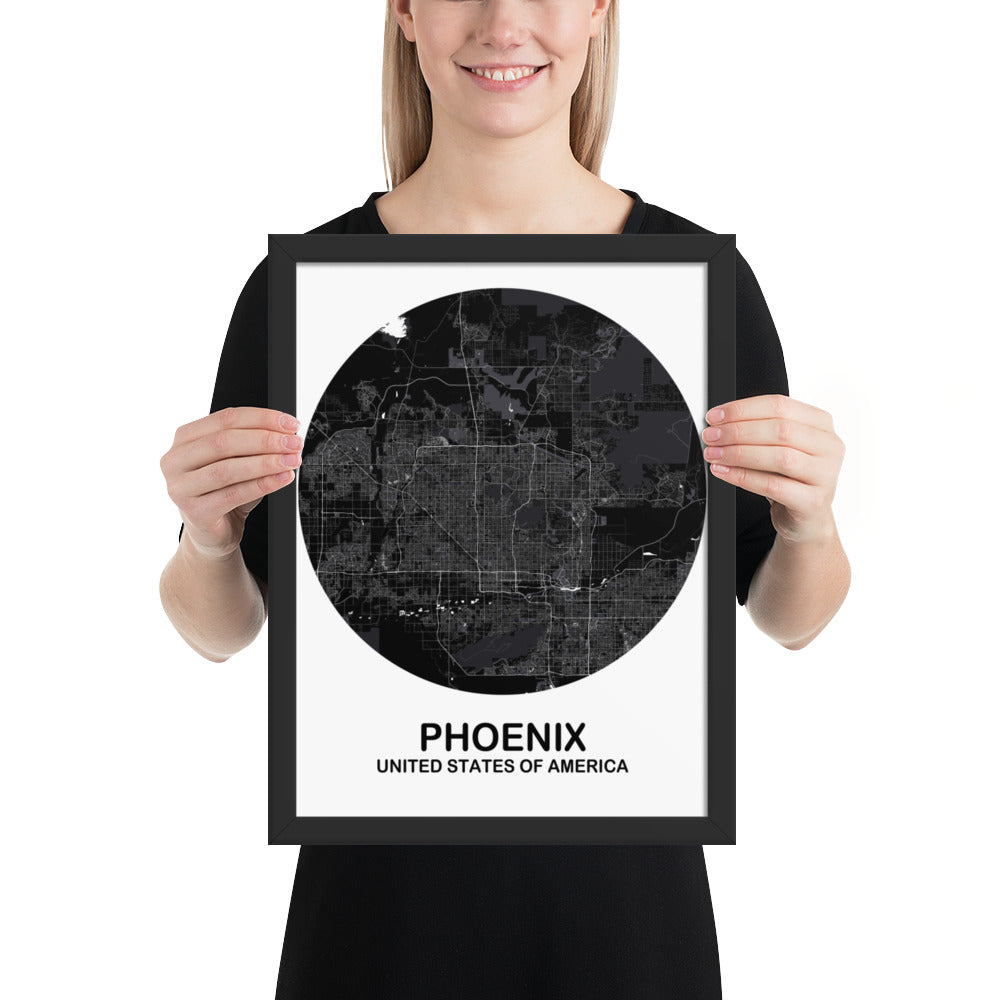 Phoenix Circular Black Framed Map