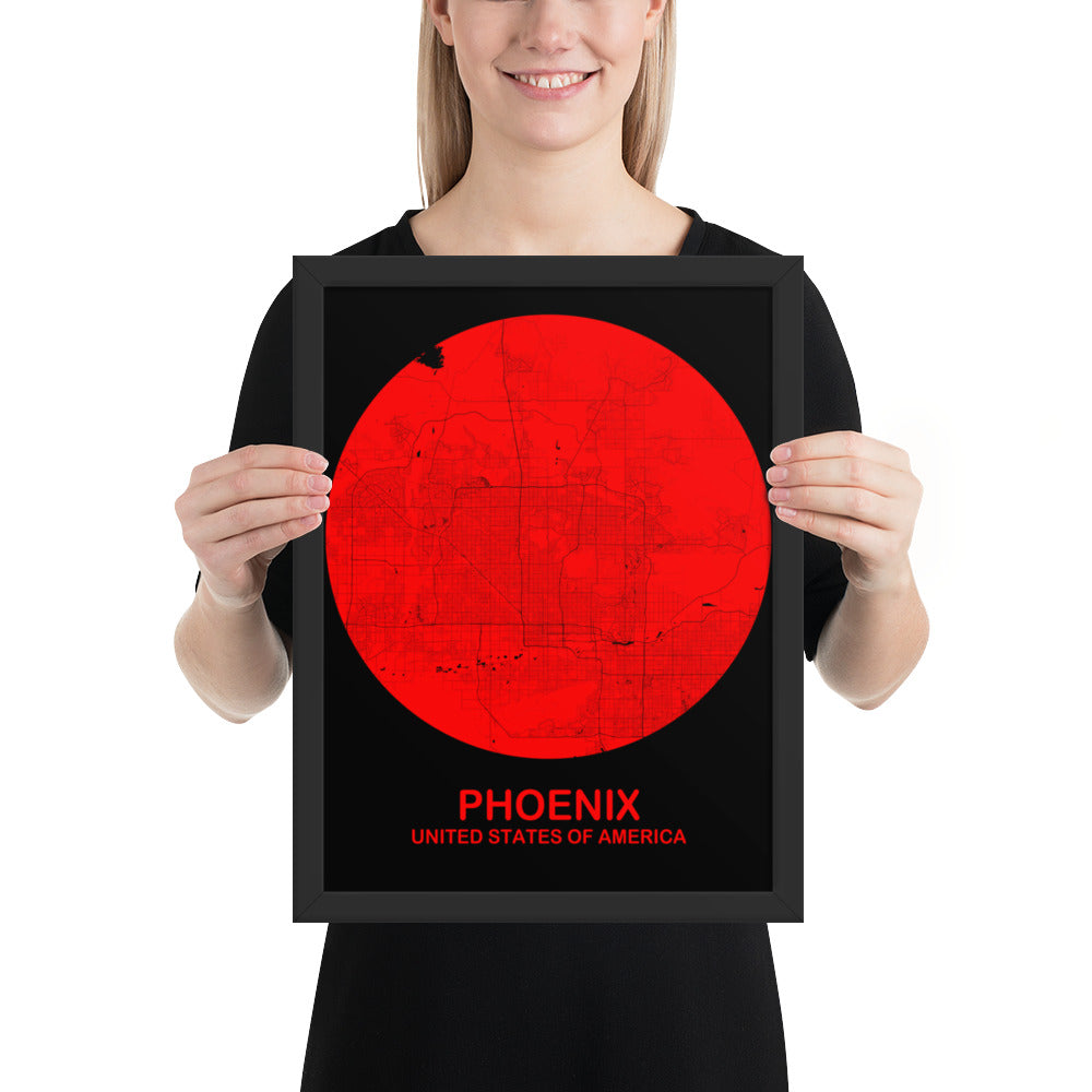 Phoenix Circular Red Framed Map